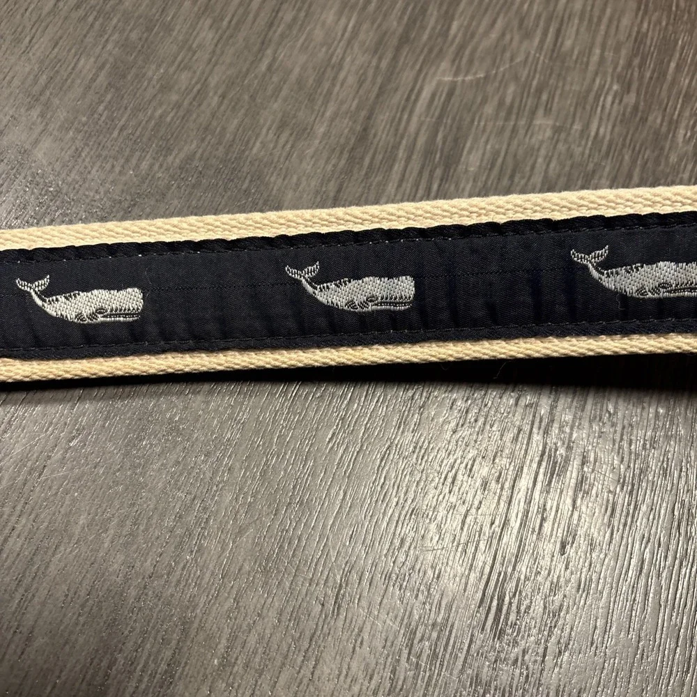 YRI‎ MARBLEHRAD Massachusetts Embroidered Whale Canvas D Ring Belt Fit Up To 34